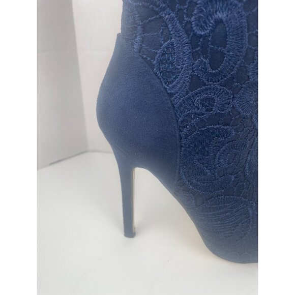 Knee-High Navy Blue Lace-Up High Boots Sz 7 Stiletto & Side Zipper Goth Witchy - Picture 9 of 16